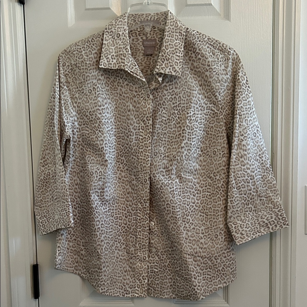 Chico's Leopard Print Blouse - white  and tan